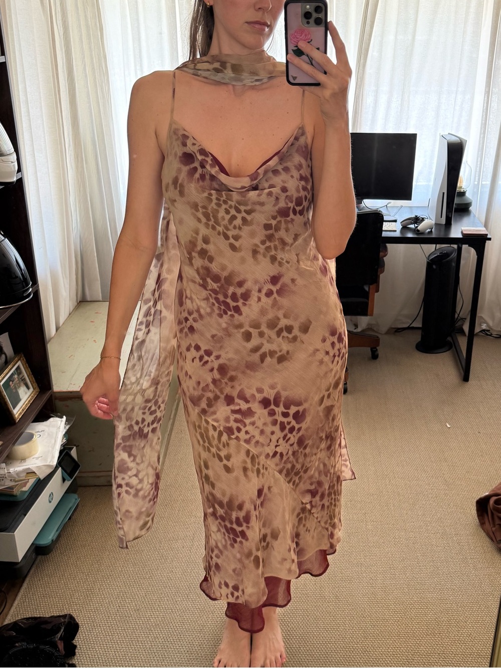 Topshop Beige and Mauve Sheer Slip Dress